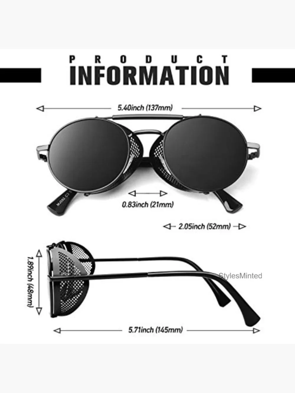 Retro Round Polarized Steampunk Sunglasses Side Shield Gothic UV400